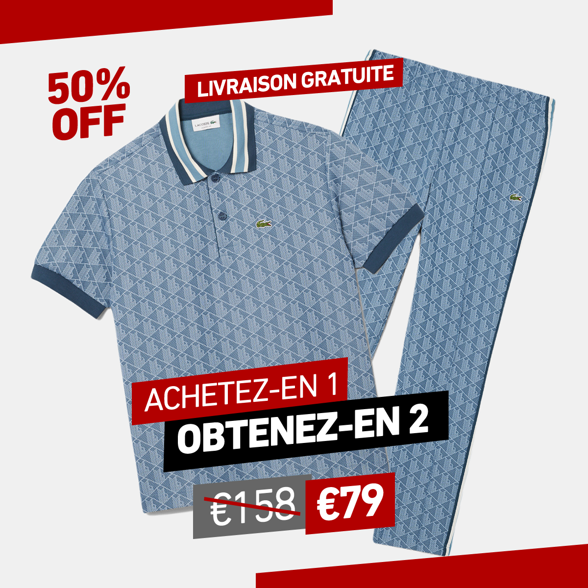 [Achetez-en 1, obtenez-en 2] Ensemble polo et pantalon de survêtement monogramme